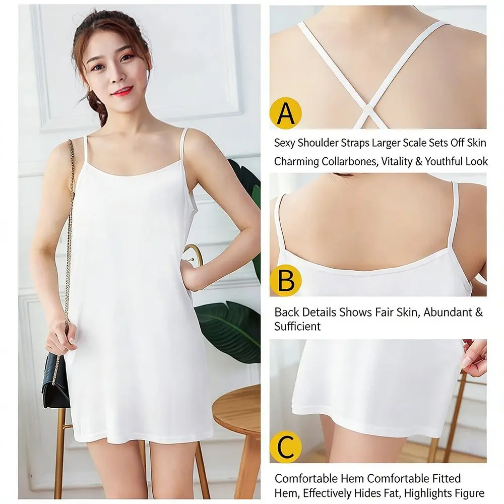 Casual Plus Size Summer Petticoat Underskirt Thin Underwear Seamless Dresses Camisoles Loose Ice Silk Dress for Women