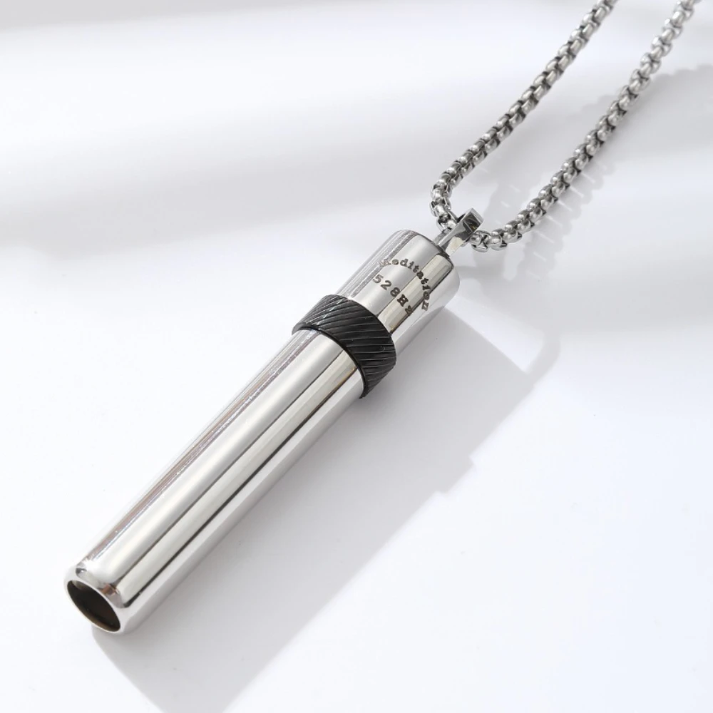 528Hz Meditation Whistle Pendants Regulates Breathing Relieves Anxiety Stainless Steel Assisted Smoking Cessation Necklace