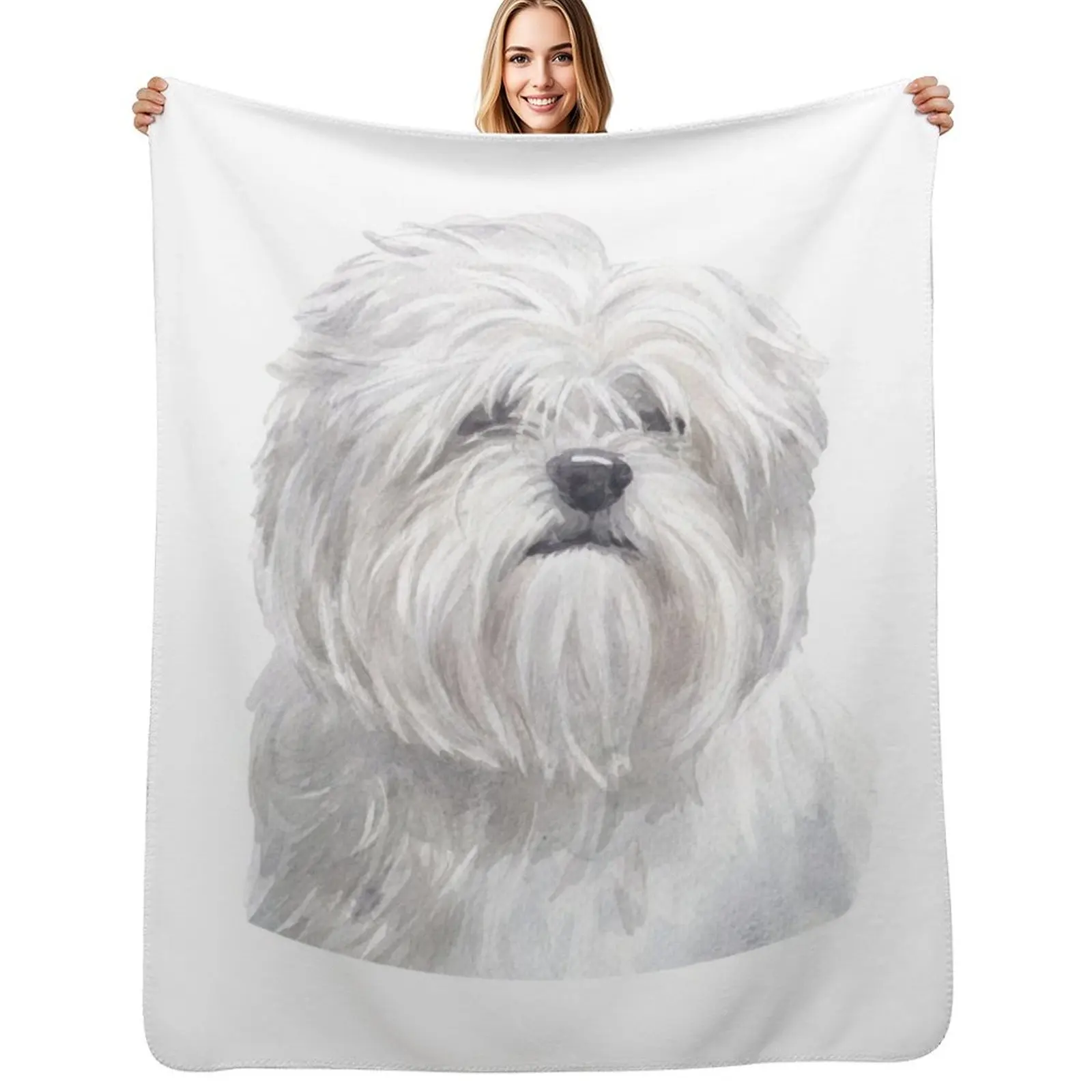 Manta de franela cálida con diseño de Lhasa Apso en acuarela, color blanco, para sofá, silla, dormitorio