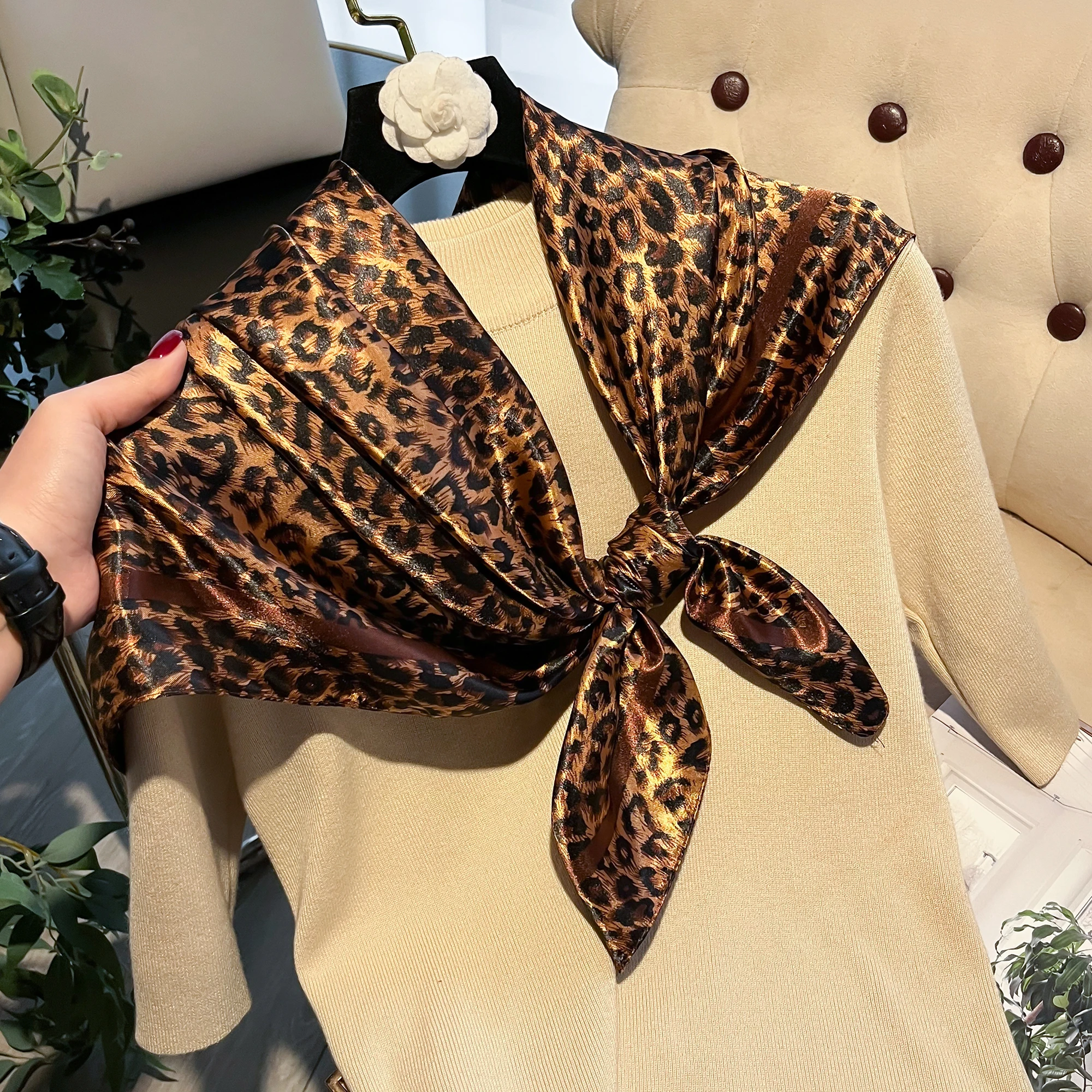 Luxury Silk Feeling Square Scarf Women Print Satin Neckerchief Spring Hair Band Foulard Echarpe Tie Shawl Wraps 2024 New