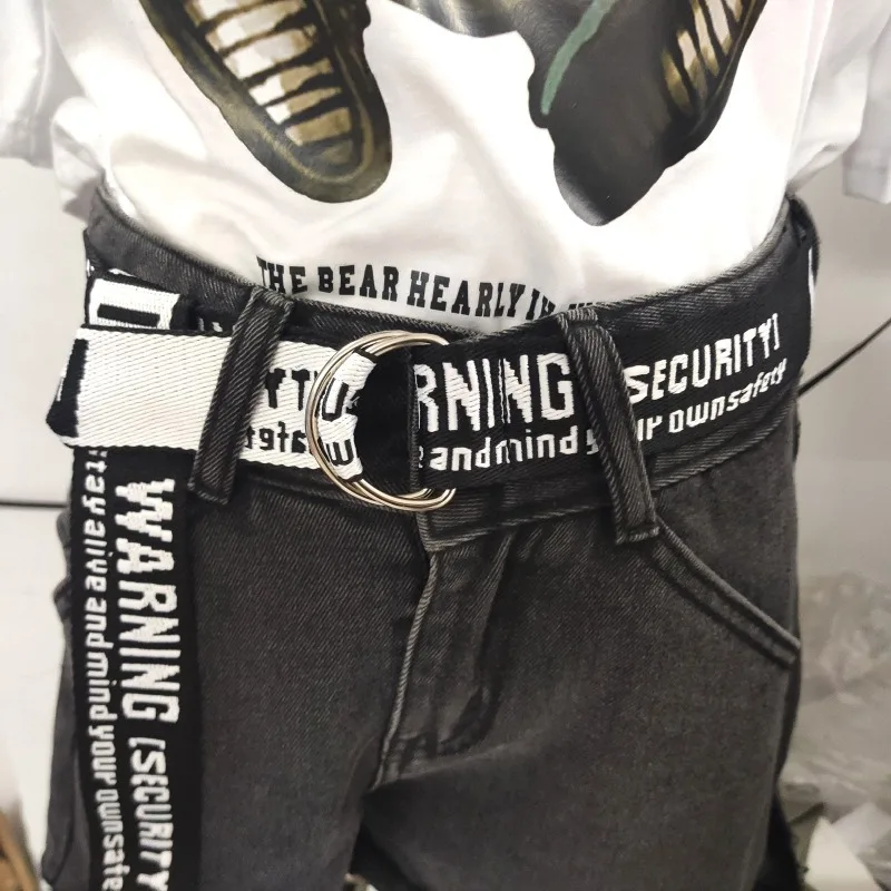 Trendy Everyday Alloy Double-Ring Buckle Belt with Solid Color  Edged Texture Stylish Niche Casual and Versatile Unisex Design