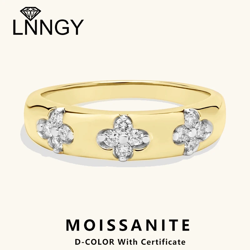 

Lnngy Anillo Plata 925 Sterling Silver Four-leaf Clover Rings 14k Plated Gold Moissanite Chunky Ring For Women Wedding Jewelry