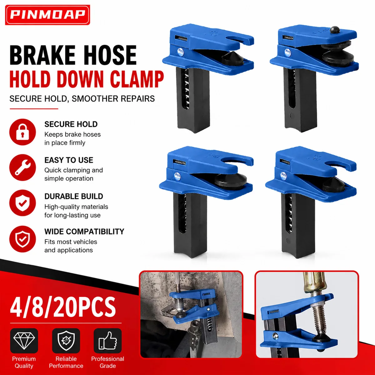 

PINMOAP Brake Hose Clamp Tool 4/8/20PCS Hold Down Clamp Brake Line Fuel Hose Pinch Off Tool for Auto Maintenance Repair Kit