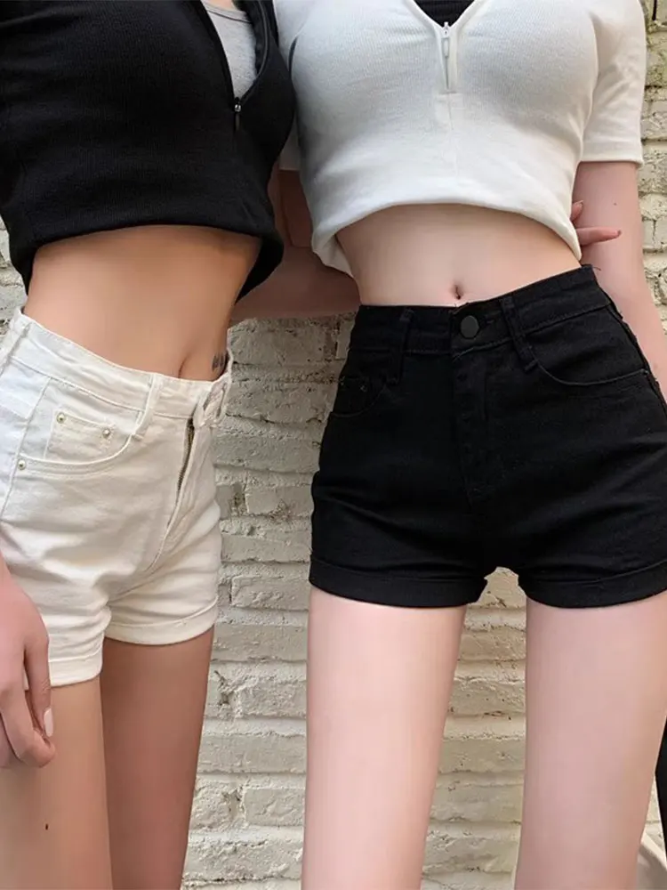 Low-Waist Straight-Leg Black Jeans Women's Summer Versatile Body-Skimming Casual Shorts Tight-Fitting Slimming Ultra-Shorts