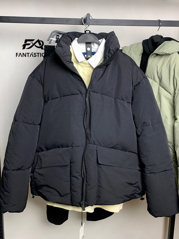 FANTASTION Stand collar thickened loose cotton jacket Covered pocket Men's winter padded jackets Lightweight padded jackets