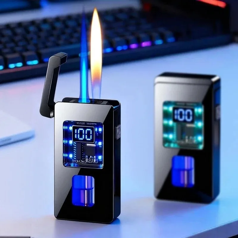 New Style Smart Dual Flame Mode Lighter Metal Windproof Butane Torch Lighter Creative Gift For Men Outdoor Smoking Accessories