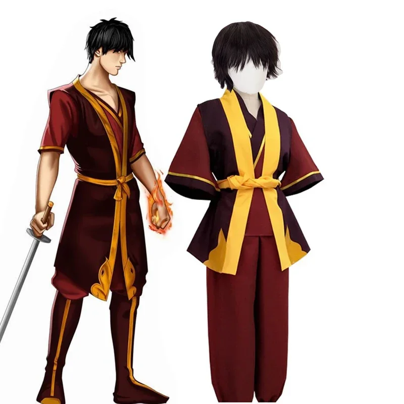 Avatar The Last Airbender Prince Zuko Cosplay Costume Anime Red Costume Black Wig Man Women Adult Clothes for Halloween Parties