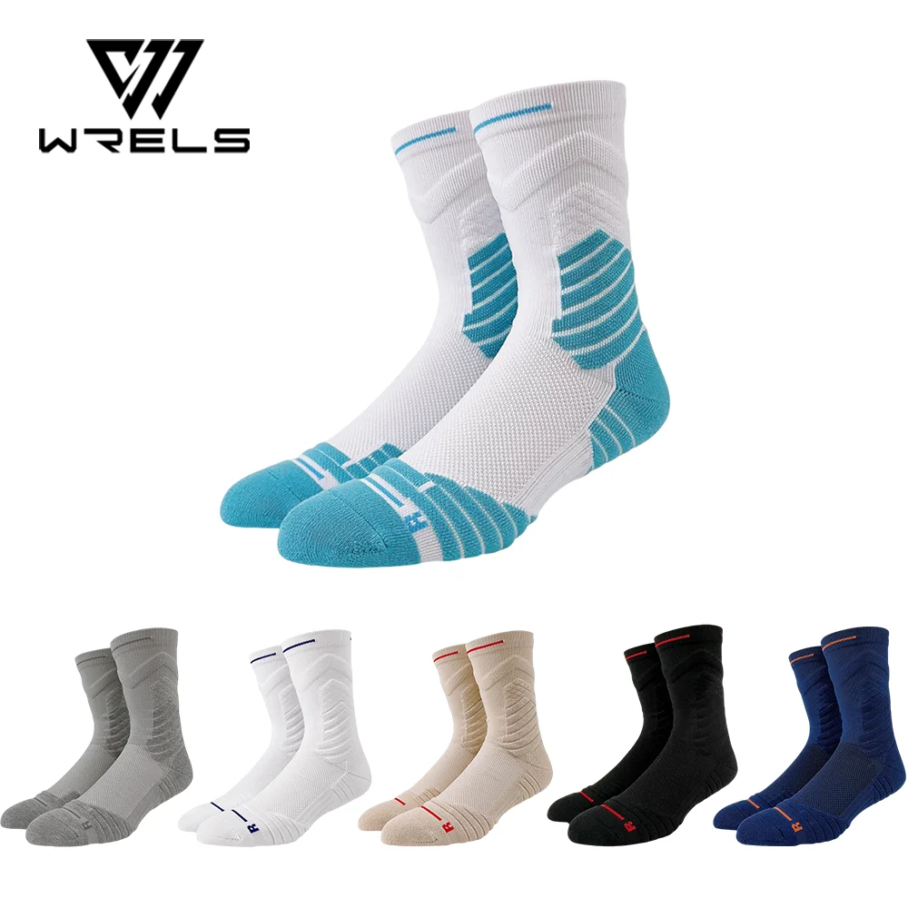 WRELS 1/2/3 Paar Rutschfeste, schweißableitende Socken für Herren, lange Basketballsocken mit Frotteesohle, Trainings-, Lauf- und Alltagssocken