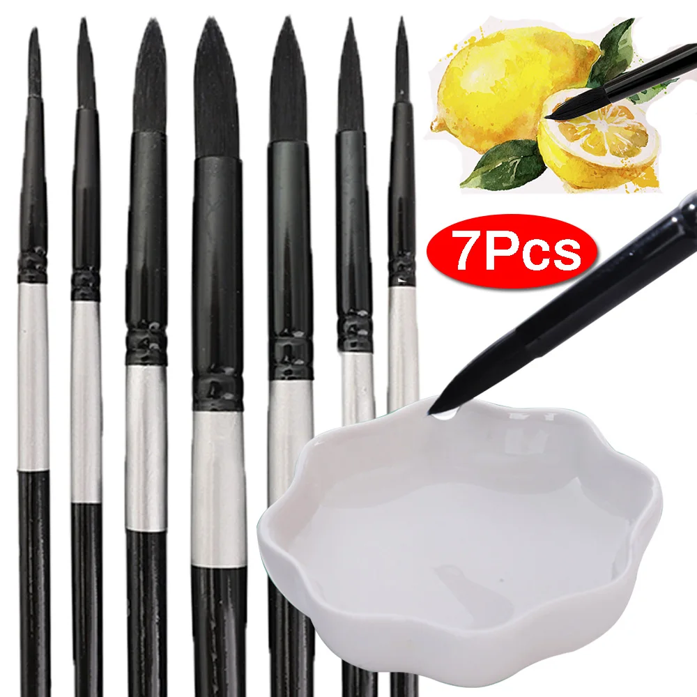 

1 компл./7 шт. круглые кисти для рисования из черных лебединых волос, ручки с деревянной ручкой для акварельных чернил, гуашь, темперара, профессиональное качество художника