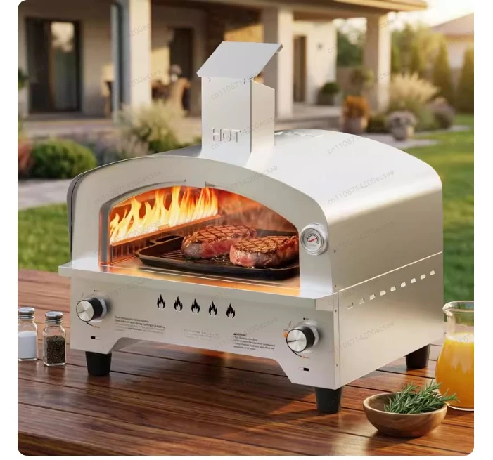 

Уличная газовая печь с автоматическим вращающимся каменным подом - 14-дюймовая портативная печь для пиццы на пропане