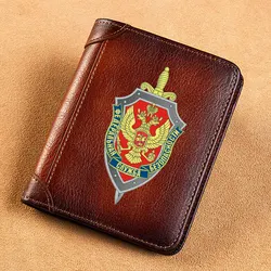 FSB Федеральная служба безопасности Printing Genuine Leather Wallets for Men Rfid Thin Short ID Credit Card Holder Money Bag