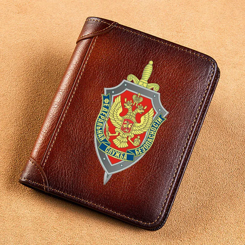 FSB  Федеральная служба безопасности Printing Genuine Leather Wallets for Men Rfid Thin Short ID Credit Card Holder Money Bag