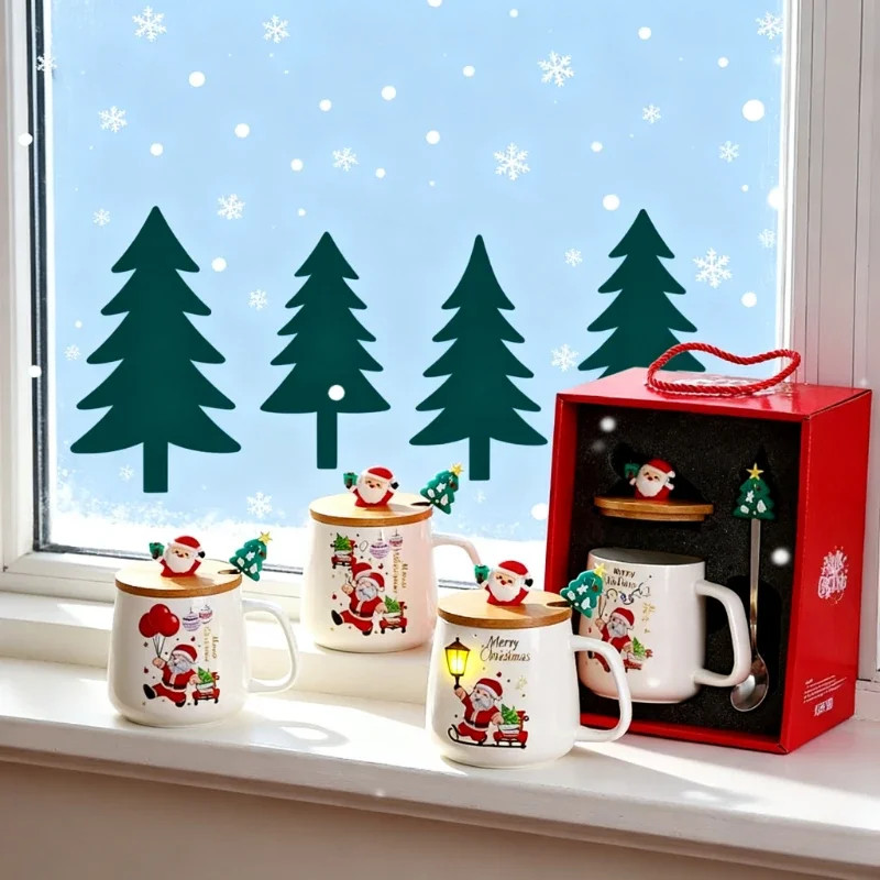 

Perfect Christmas Gift! Creative Ceramic Mug Gift, Tree Design, with Lid & Spoon, High Value Mug, Festive Atmosphere Booster!