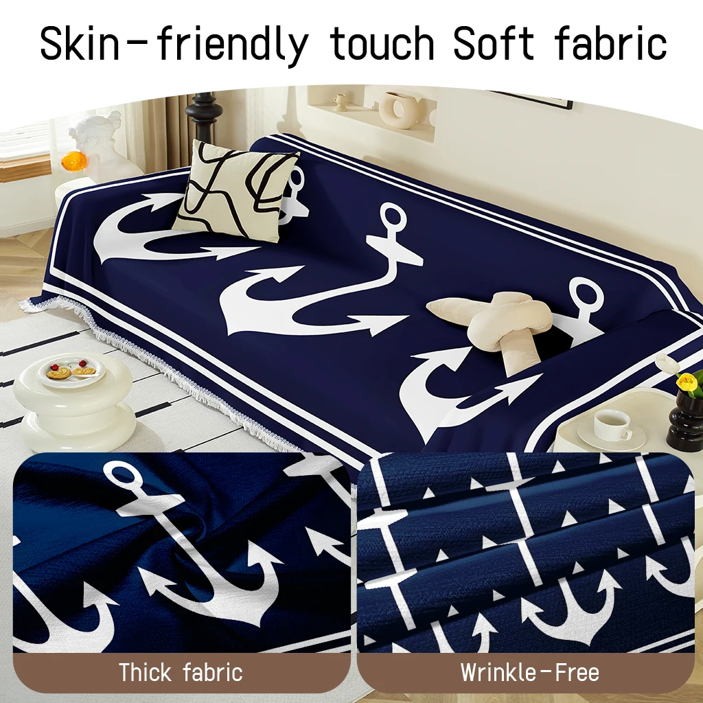 

1/2/3/4seater Marine style sofa cover anchor sailor print home sofa towel tassel design living room decoration sofa cover cloth