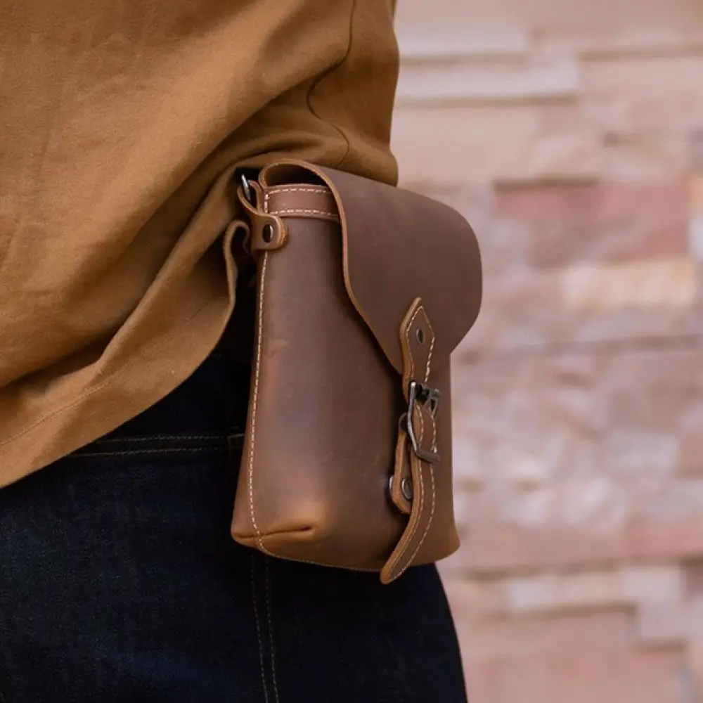 Small Messenger Bag Men Leather Vintage Crazy Horse Cowhide Crossbody Shoulder Pouch Handmade Daily Handbag