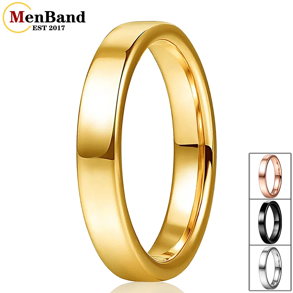 MenBand Fashion 4mm Flat High Polish Finish Four Color Tungsten Carbide Wedding Band Women Couple Rings Comfort Fit Size 4-12