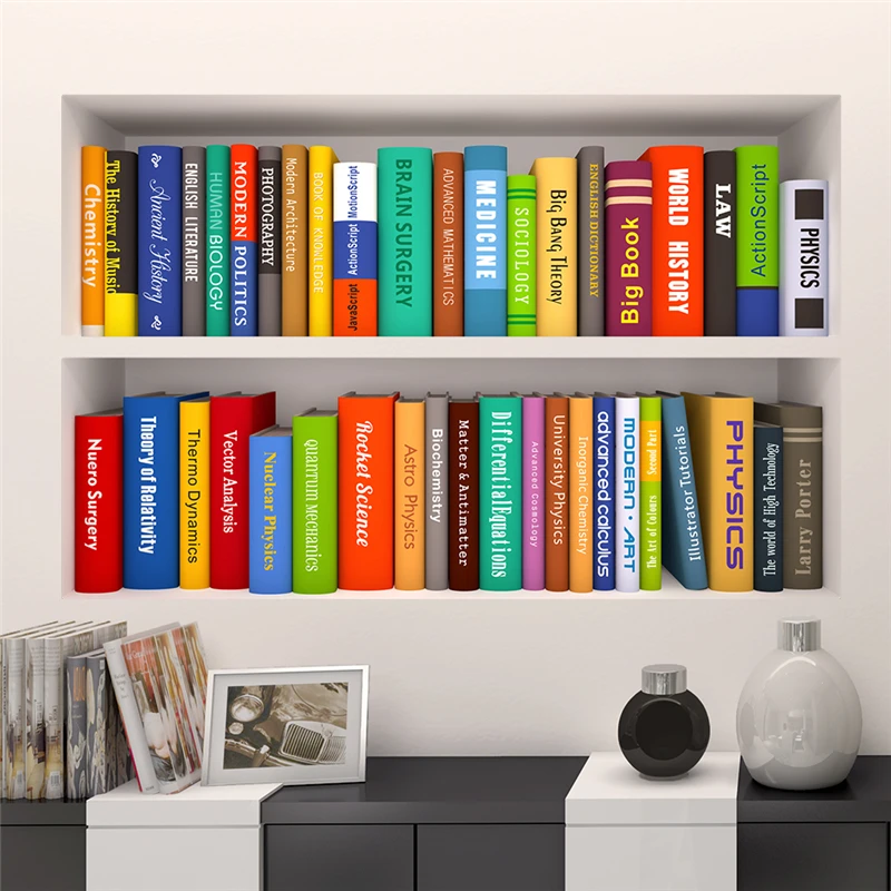 Vivid Bookshelf Wall Sticker For Office Study Room Classroom Home Decoration 3d Creative Wall Mural Art Diy Pvc Decals Poster