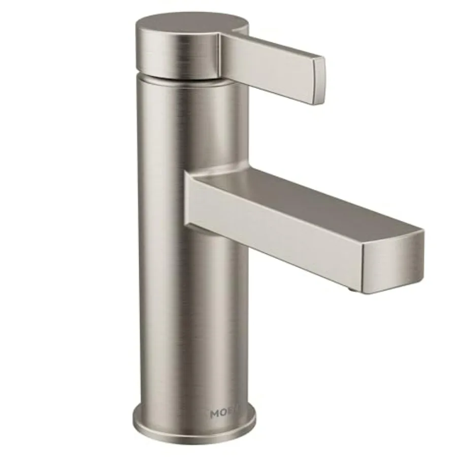

Bathroom faucet nickel-plated brass modern spot-resist finish single-hole one-handle design with drain assembly and optional de