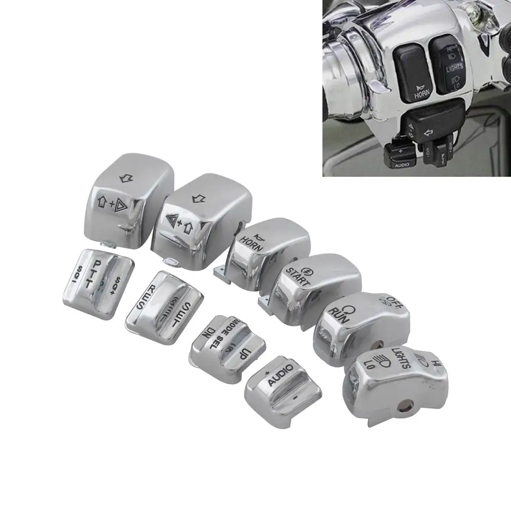 10 Pcs Motorcycle Hand Control Switch Housing Buttons Caps For Harley Touring Road King Electra Road Glide FLHTCU FLTR, Chrome