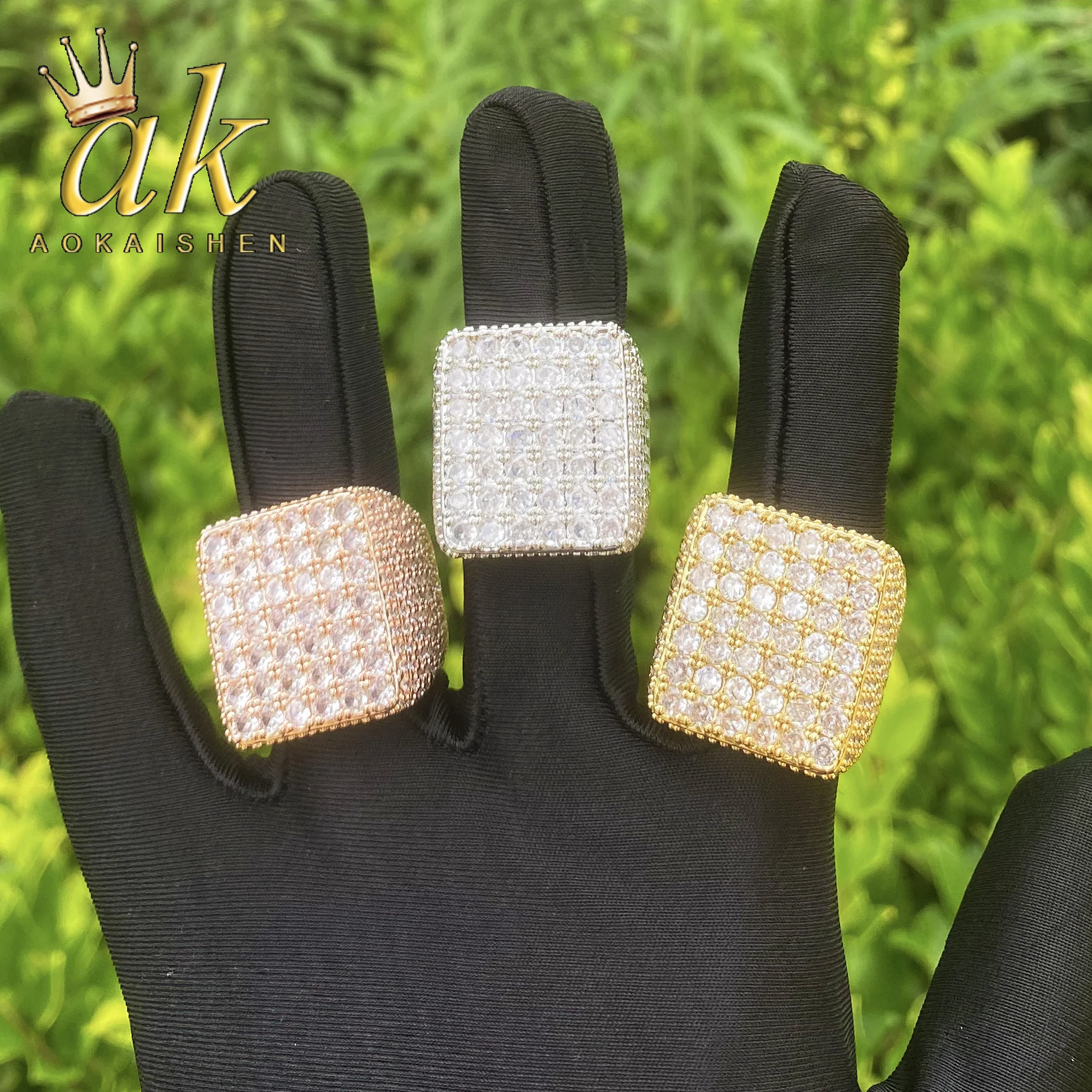 

Aokaishen Iced Out квадратное кольцо для мужчин из настоящего золота с кубическим цирконием, ювелирные изделия в стиле хип-хоп