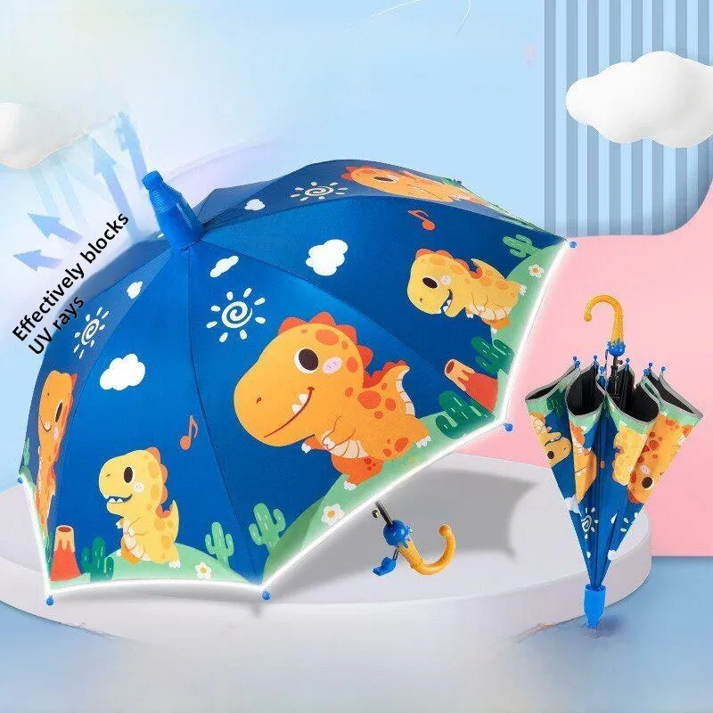 

Children's Umbrella Boys Girls School Special Use Sunny Rain Two Way Dinosaur Cartoon Long Handle Umbrella for 8 Years Old Baby