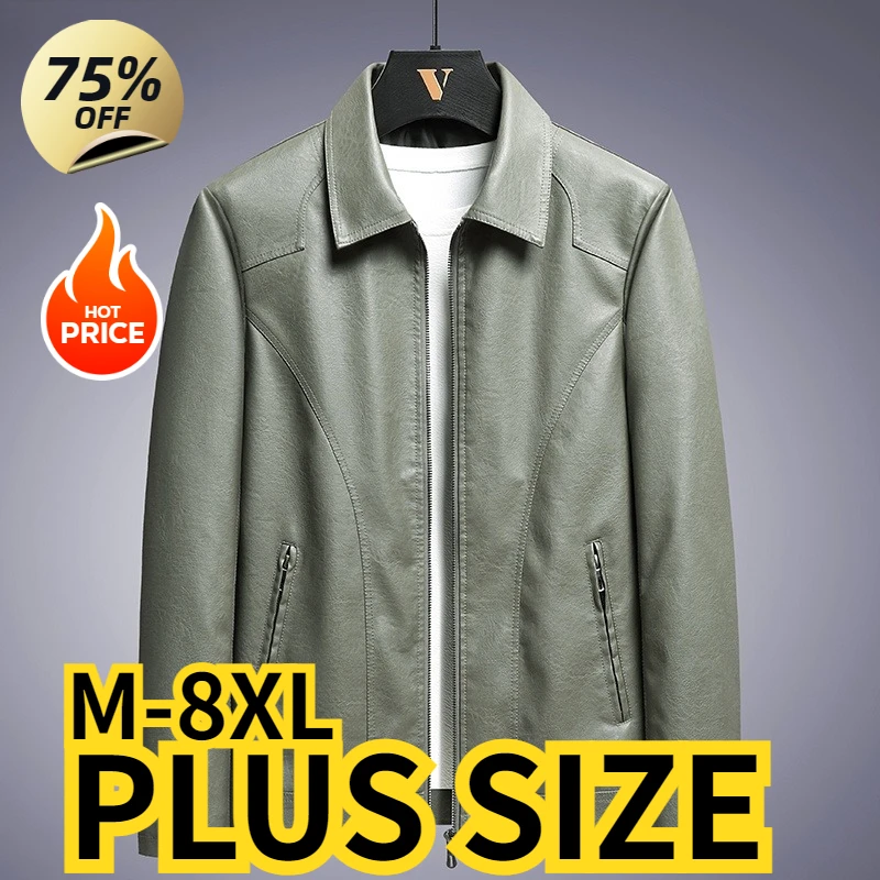 Plus Size Men Outerwear Spring Autumn Style Texture Leather Jacket New Popular Korean Version Big Size Leather Jacket M-8XL 7XL