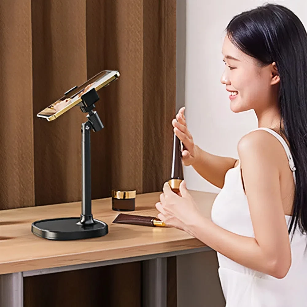 Adjustable Height Telescopic Phone Stand 360° Rotate Portable Desktop Phone Holder Universal Stable Base Mobile Phone Bracket