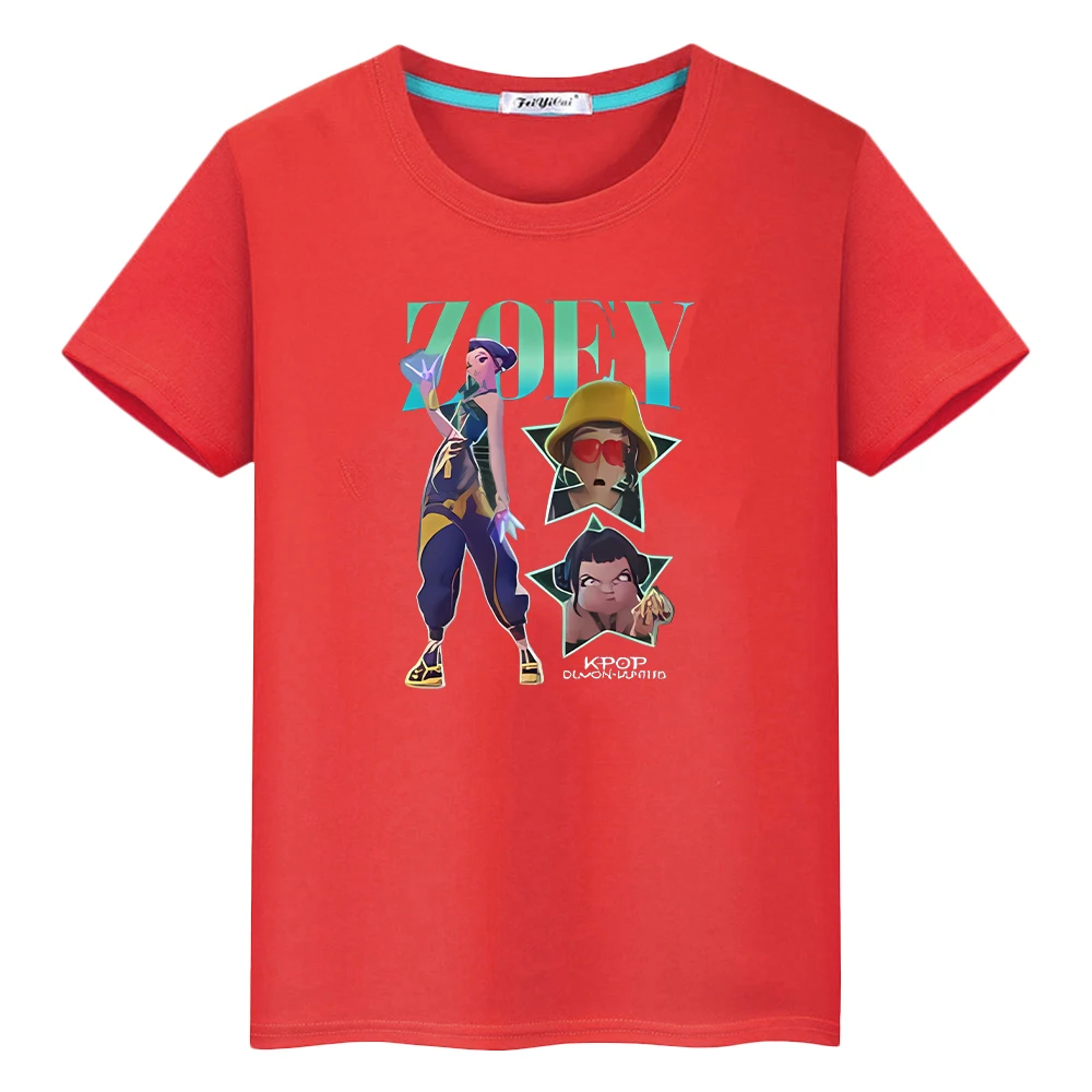 Kpop caçadores de demônios saja meninos imprimir bonito topos t camisa para crianças menino 10 anos kawaii camisetas 100% algodão anime curto y2k meninas roupas
