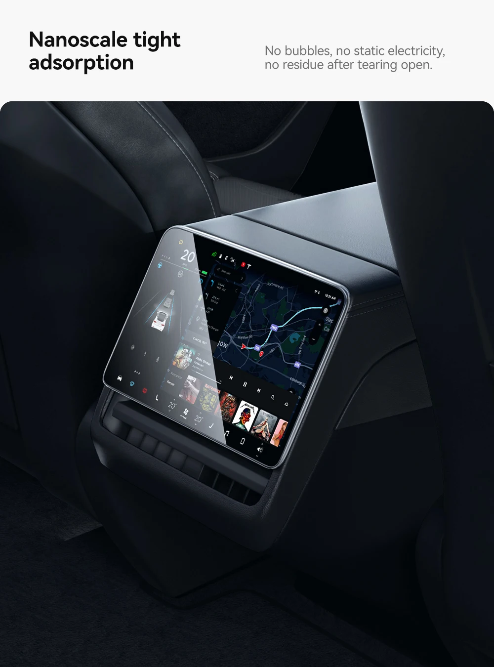YZ Schutzfolie aus gehärtetem Glas für Tesla Model Y/YL Juniper 3 Highland, Schutzfolie für den Bildschirm der Mittelkonsole in der hinteren Reihe – Detail 6