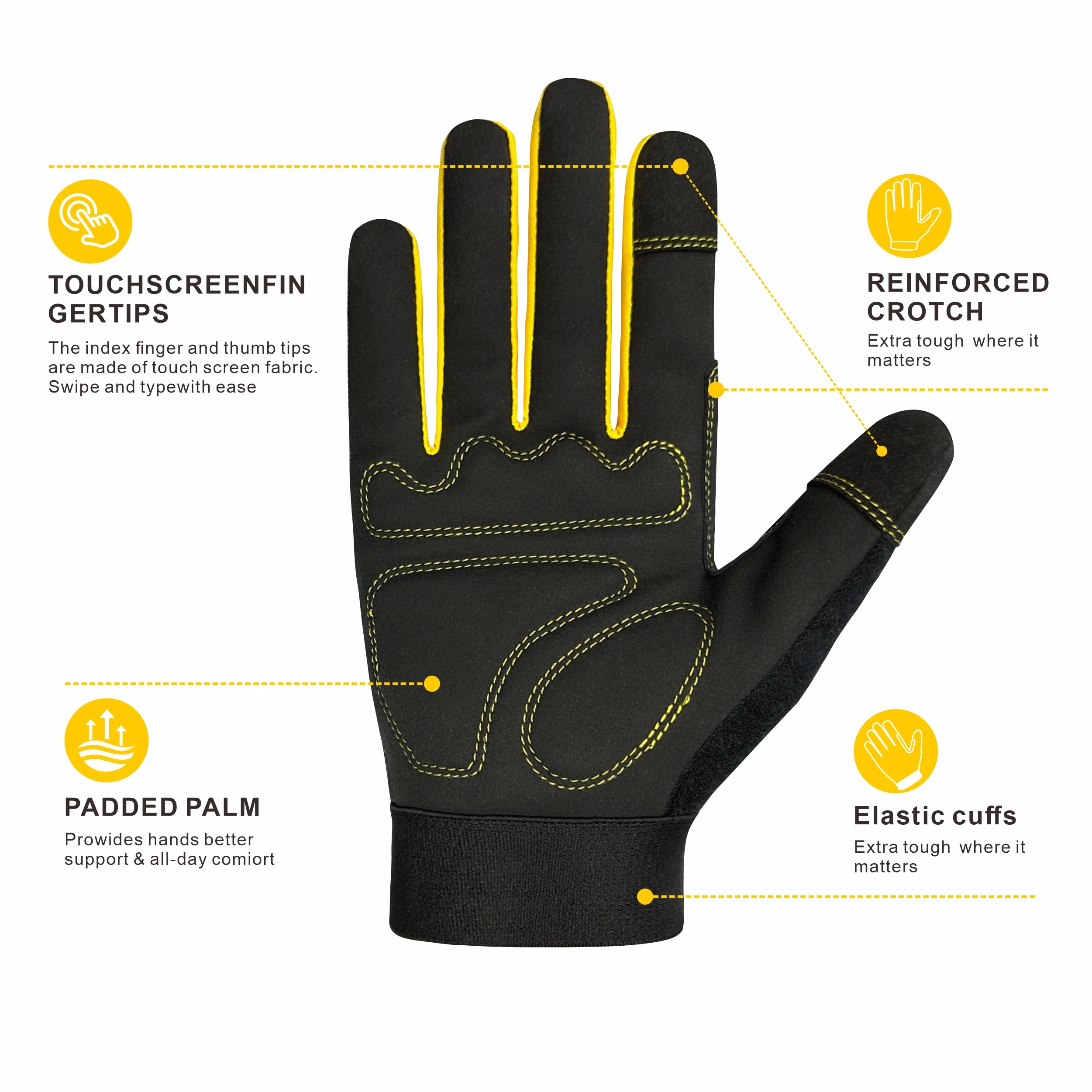 زوج من قفازات العمل الخفيفة متعددة الأغراض عالية الأداء للرجال والنساء شاشة لمس قابلة للتنفس وعالية البراز لمتعدد الأغراض