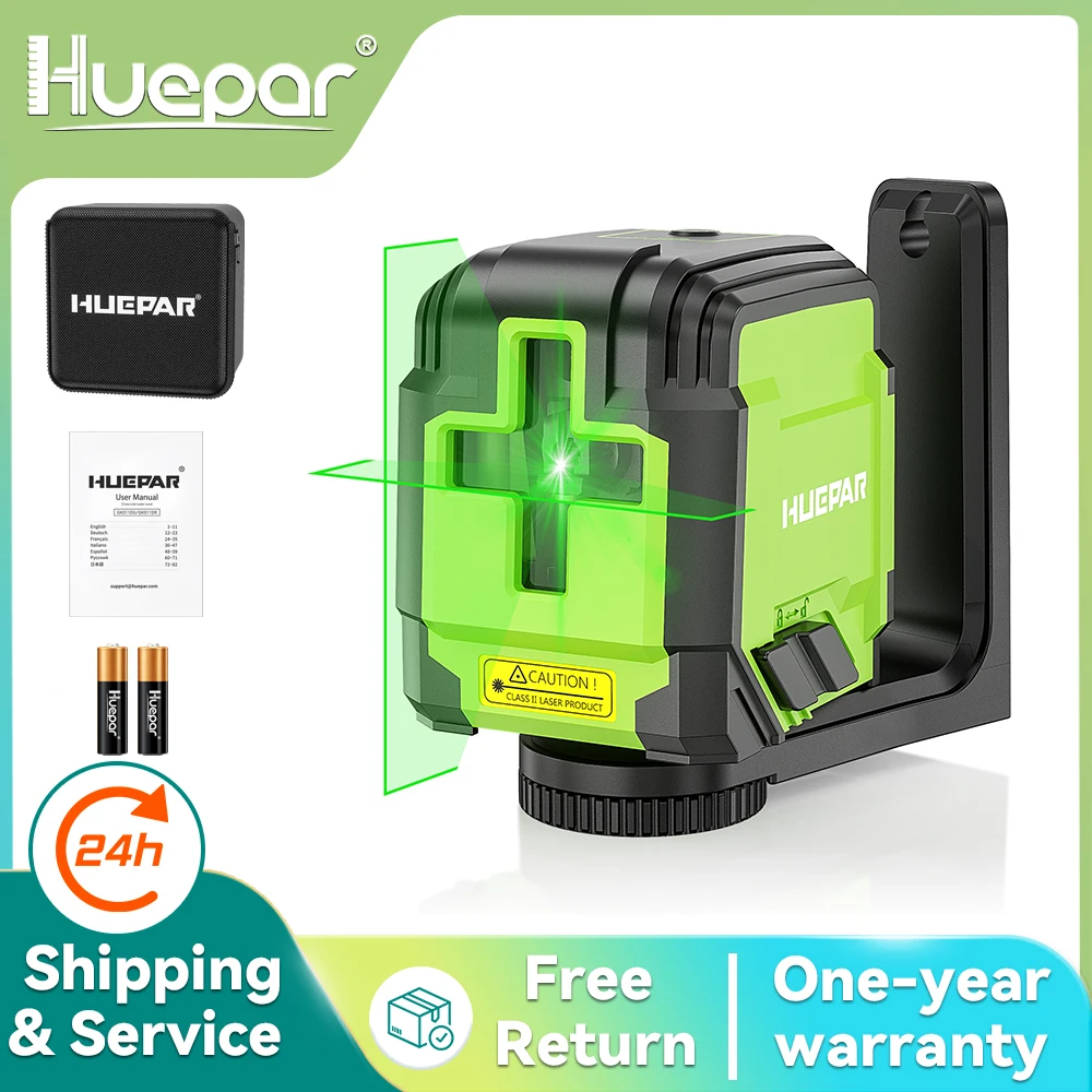 

Huepar Cross Line Laser Level With L-Shape Magnetic Base Osram Green Beam 2 Lines Self-leveling Horizontal & Vertical Laser Tool