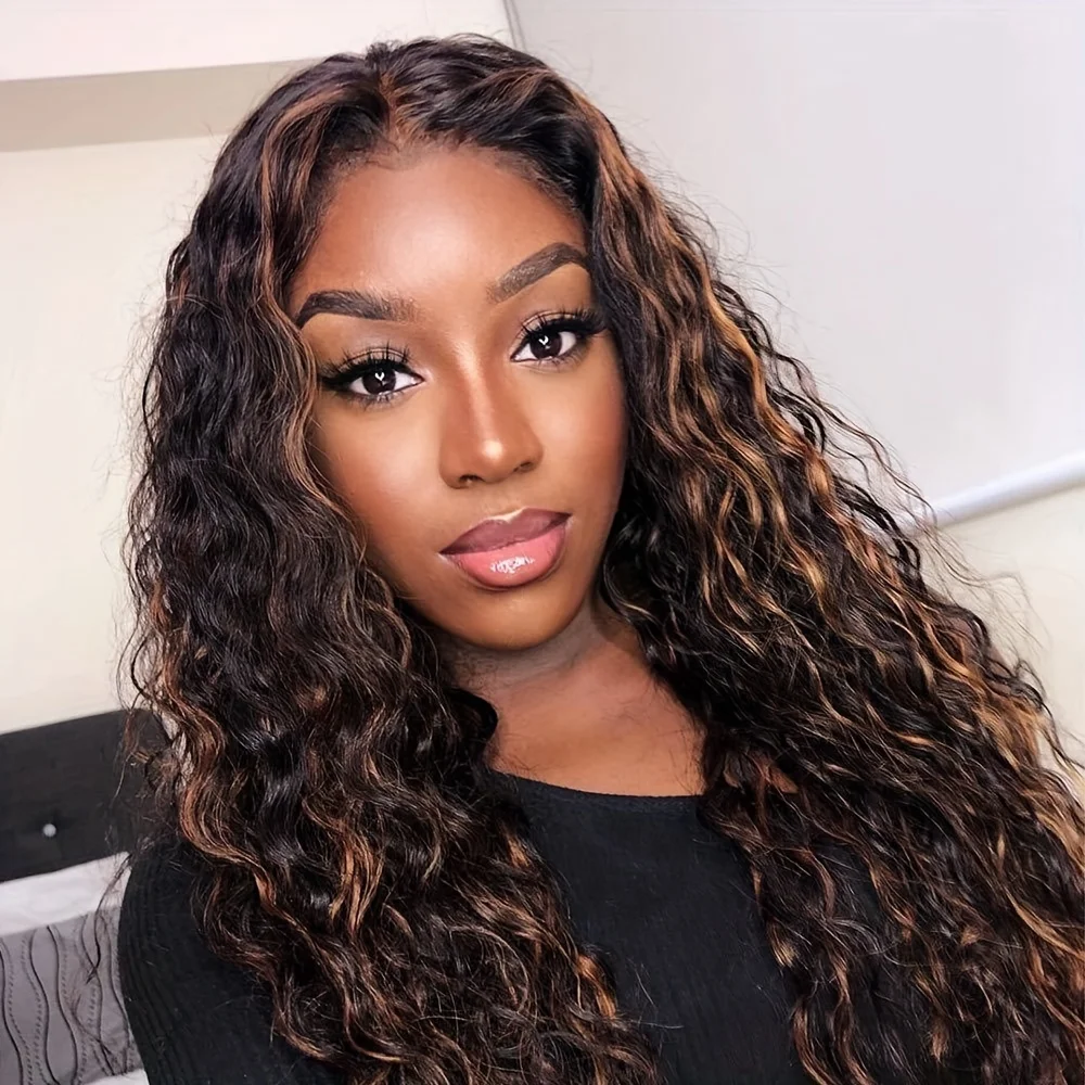 Highlight Ombre Lace Front Wig 40 Inch Curly Wigs 13x6 13x4 Hd Lace Frontal Water Wave Human Hair Wigs 1B/30 Colored Deep Wave image 5