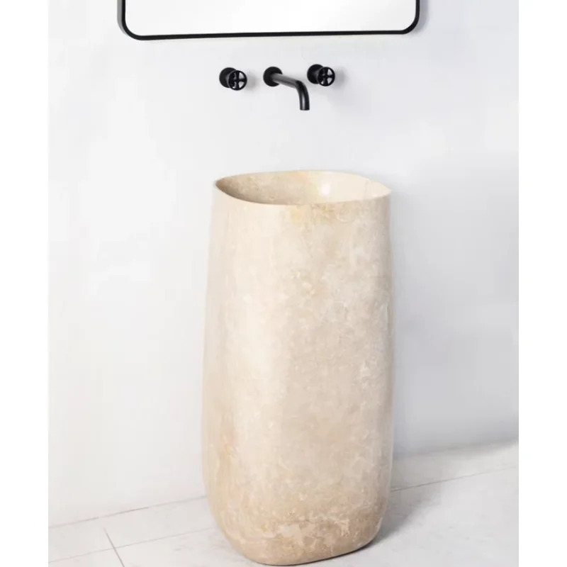 

peiqibeautiful beige rose white cylindrical marble bathroom dock basin