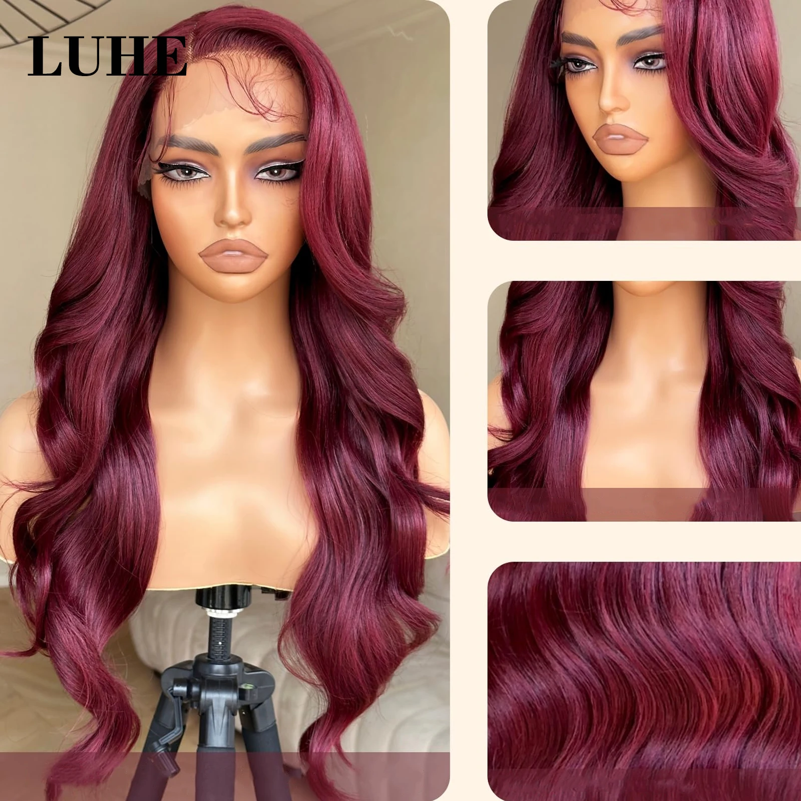 99J Burgundy Colored Wavy 13X3 Lace Front Wigs Long Body Wave Synthetic Hair Lace Frontal Wigs for Black Women Cosplay Daily Use