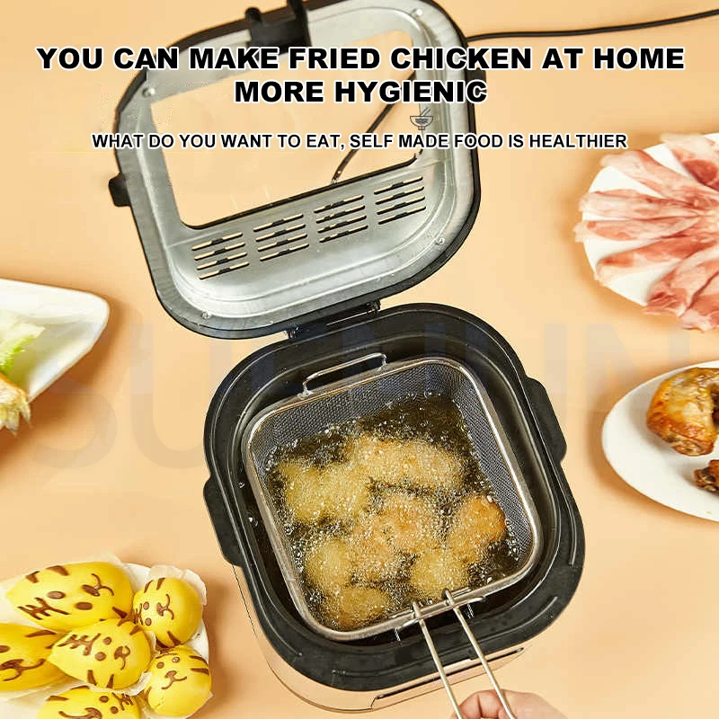 

Household Electric Deep Fryer Intelligent Temperature Adjustable Frying Machines French Fries Skewers Chicken Legs