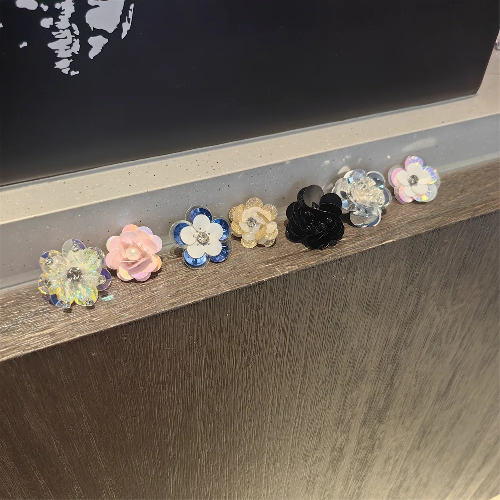 Shoe Charms Silver Flower Sequin Faux Crystal Buckle for Dad Sneakers Chunky Shoes Korean Style Fairy Premium Portable