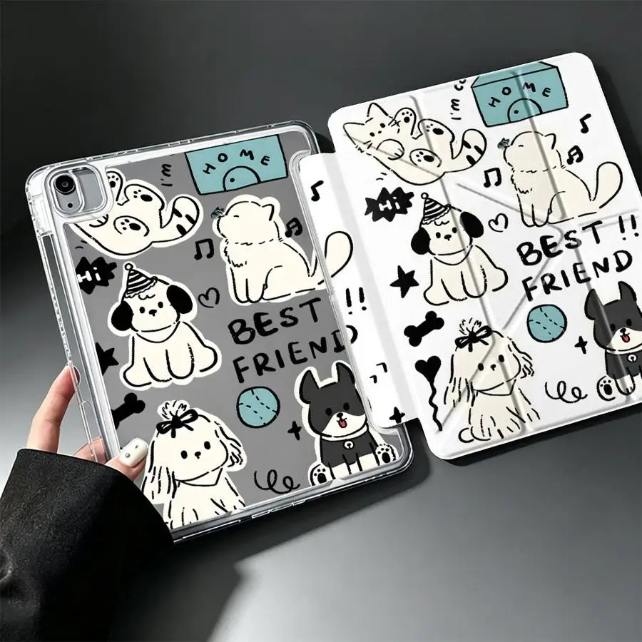 Tablet Case For Samsung Galaxy Tab S9 Plus S8 A11 S10 Lite A8 A9 Plus S7 FE With Pen Slot Cover Cartoon Cat Dog