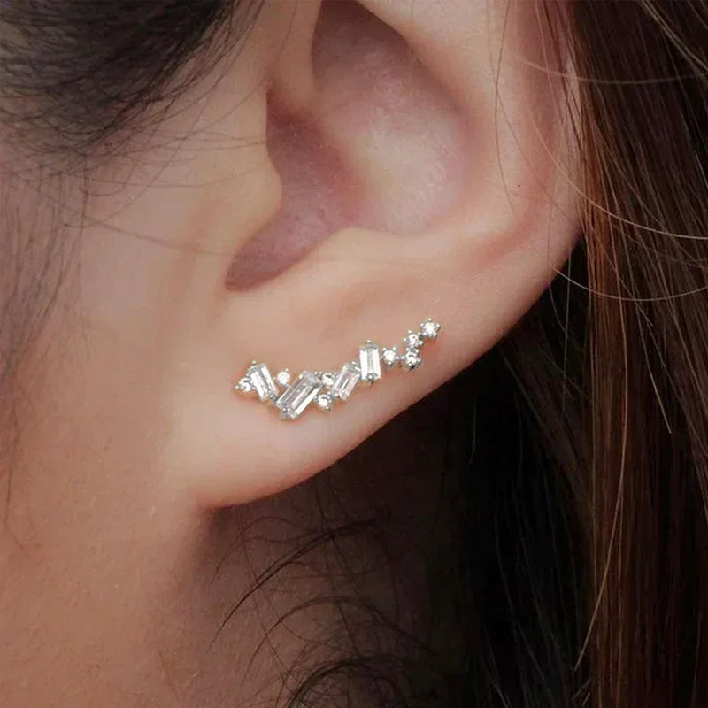 Dainty Cubic Zirconia Earrings for Women Exquisite Climber One Line Ear Earrings Newly Designed Wedding Trendy Jewelry