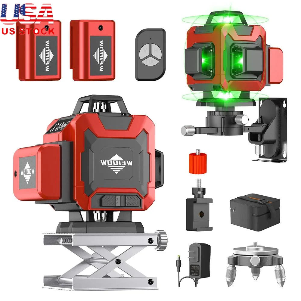 4D 16 Lines Green Cross Line Laser Leveler Self Leveling Tool Construction-Long-Distance Projection-Rubber Material-Easy to