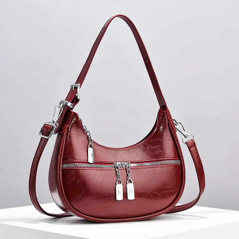 

PU Leather Shoulder Bags Women Vintage Solid Color Hobos Bag Casual Fashion Versatile Women Small Handbag hand bag ladies