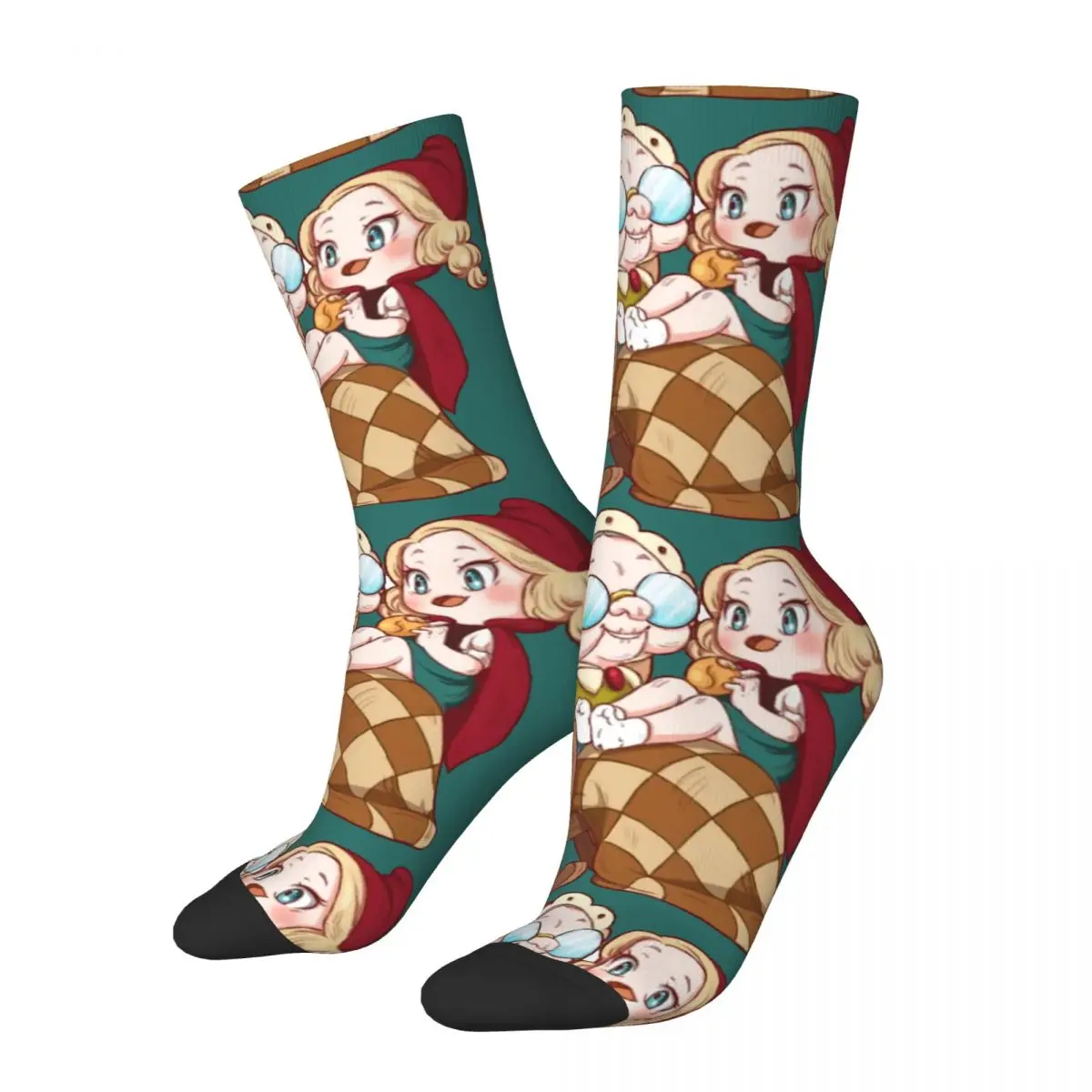 Funny Crazy Compression Sock for Men Grandma Wolf Hip Hop Vintage Little Red Riding Hood Happy Seamless Pattern Boys Crew Sock