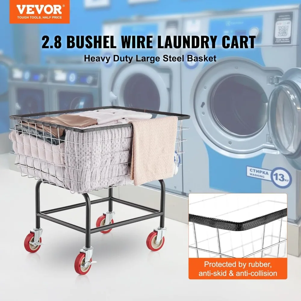 

2.8Bushel Wire Laundry Basket with Wheels, 26.7''x21.7''x26.4'' Commercial, Laundry Baskets