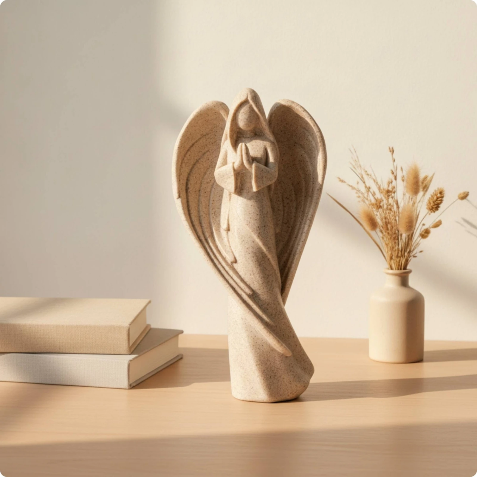 Angel Figurine Indoor Angel Statue Sculpture with Wings Zen-Inspired Cherub Statue Sandstone-Like for Tabletop, Shelf