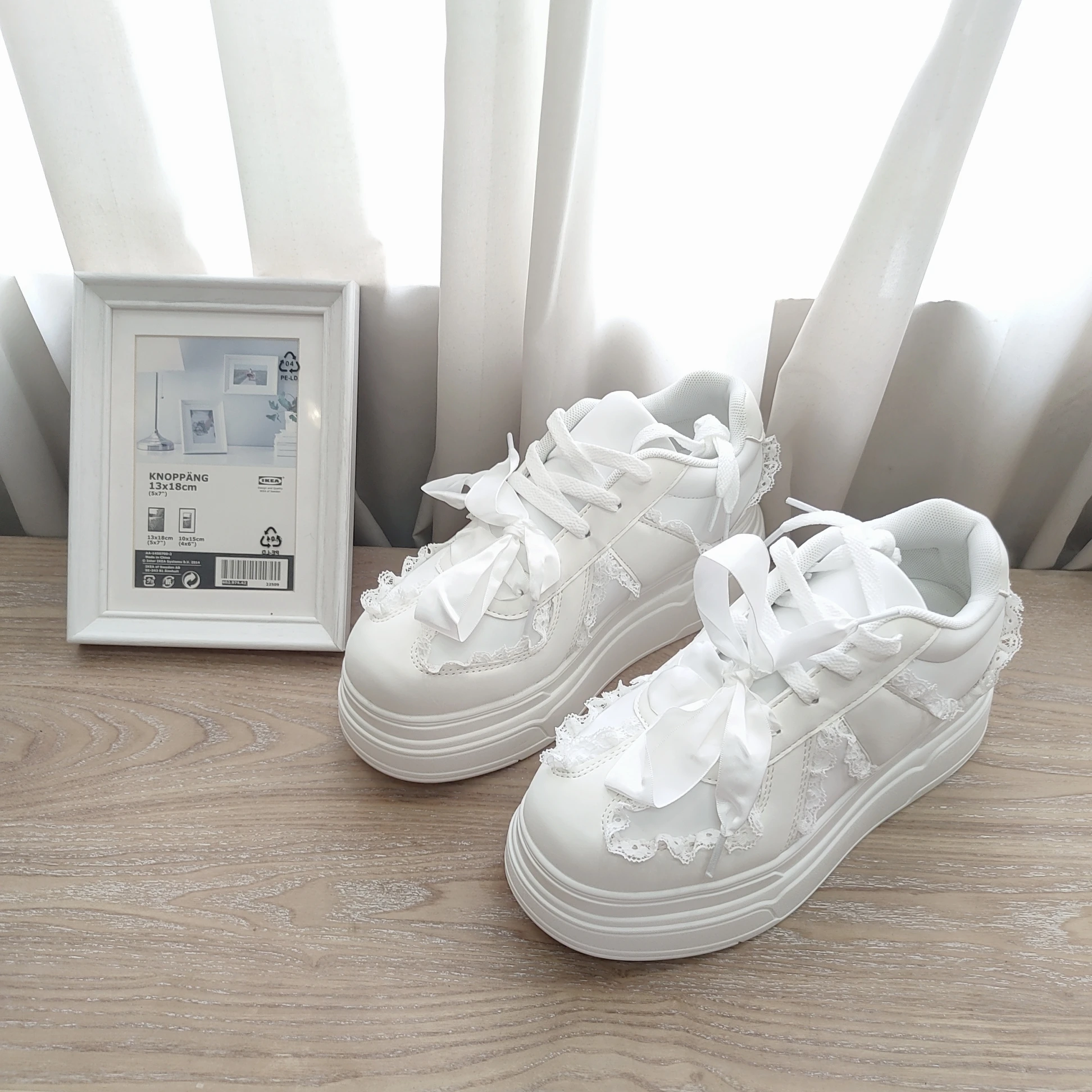 Japanese Original Soft Sister Sweet Cool Girl Lace Bow Mary Jane Single Shoes Round Head Platform Casual Sneakers