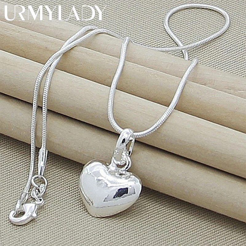 URMYLADY Fine 925 Silver Solid Heart Necklace 18-24 Inches Snake Chain For Women Wedding Charm Fashion Jewelry luxur