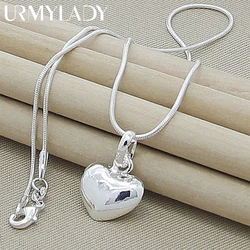 URMYLADY Fine 925 Silver Solid Heart Necklace 18-24 Inches Snake Chain For Women Wedding Charm Fashion Jewelry luxur