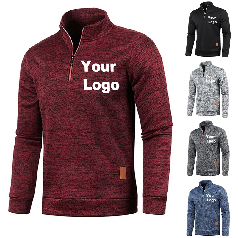 Men Custom Logo Sweatshirts Spring Pullover Half Zipper Pullover for Male Hoody Outdoor Sweatshir Autumn Solid Color