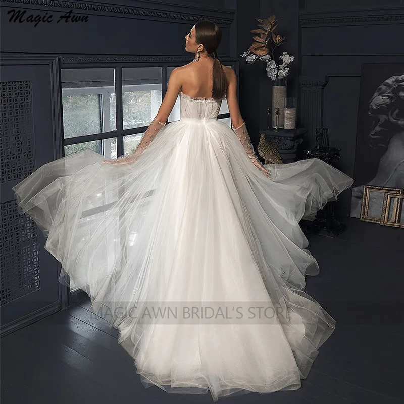 Magic Awn Vintage Tulle abiti da sposa Sweetheart Pearls Beaded Illusion Simple a-line Marige Gowns For Women robe de mariee