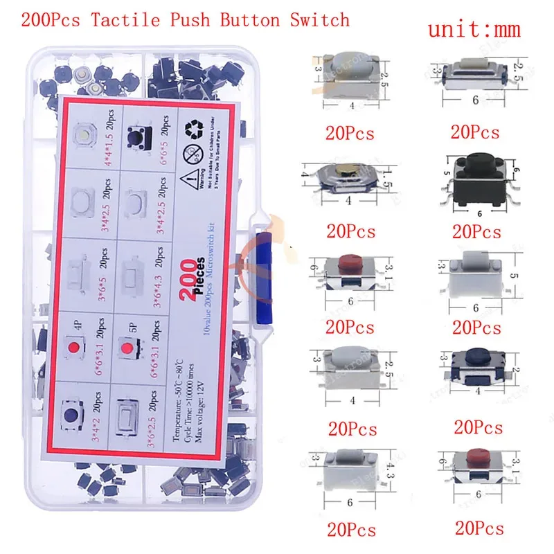 DIY Micro Switch Assorted kit Box Push Button Tact Switches Reset Mini Switch Car Remote Control Keys Button Touch Microswitch