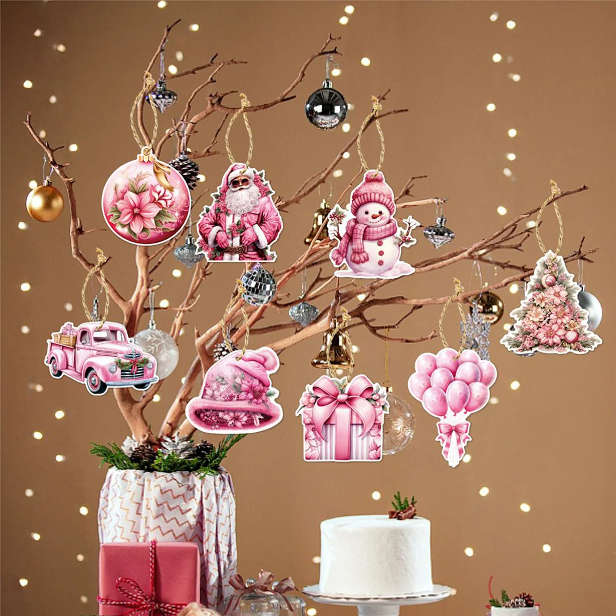 Kerst Hangende Ornamenten Snoep Notenkraker Peperkoek Roze Papier Kerstversieringen Kerstboom Decoratie Kerstmis Decor